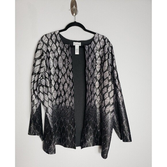 Catherines 1X Black Silver Open Front Lightweight Textured Geometric Ombre... - Picture 1 of 6